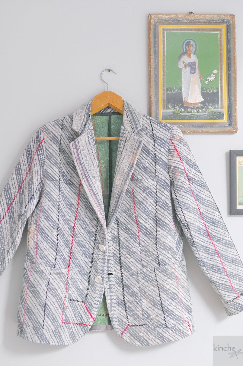 Charlie, Chest 44 Inches, XL, Vintage Quilt Handmade Blazer Unisex - kinchecom