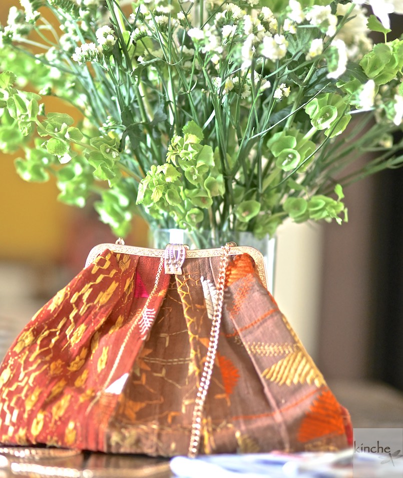 Chloe, Handmade Vintage Phulkari Clasp Handbag, One of a Kind - kinchecom