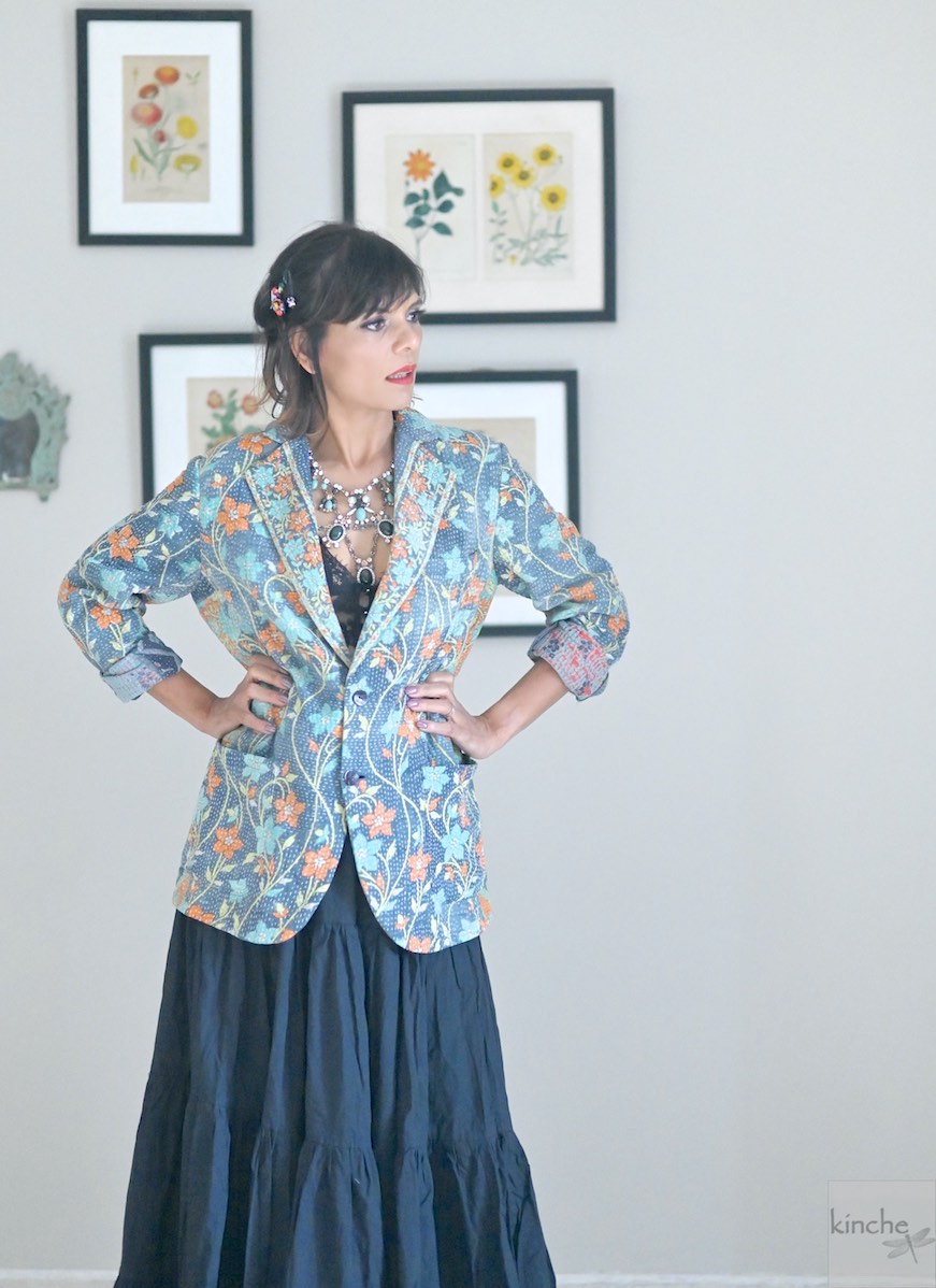 Amory, Medium Size, Boyfriend Blazer, Made with Vintage Kantha  Fabric - kinchecom