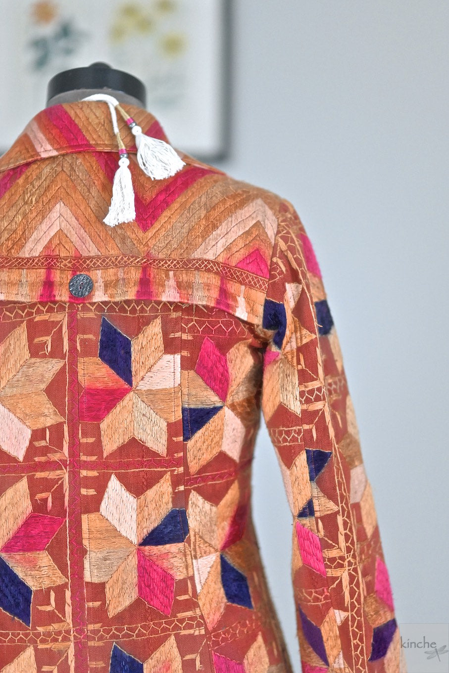 Tripta Kaur, Size Medium/Small Vintage Phulkari Trench Jacket, One of a Kind - kinchecom