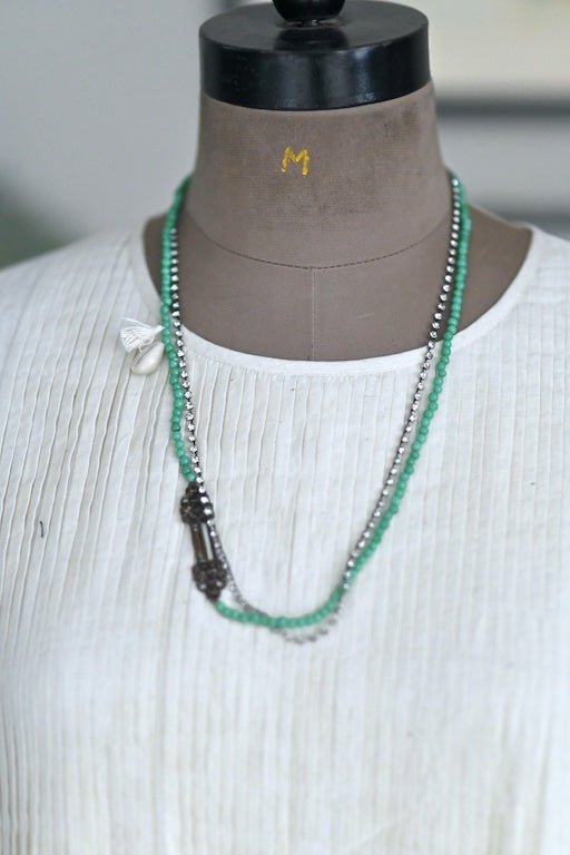 Amelia, Vintage Charm &amp; Glass beads Necklace, One of a Kind - kinchecom