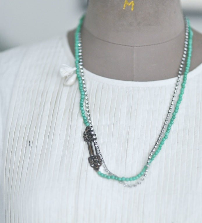 Amelia, Vintage Charm &amp; Glass beads Necklace, One of a Kind - kinchecom