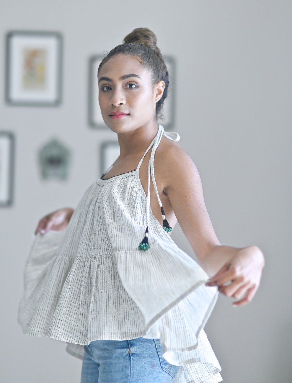Agra, Made with Organic Kala Cotton, Halter Blouse, Flared - kinchecom
