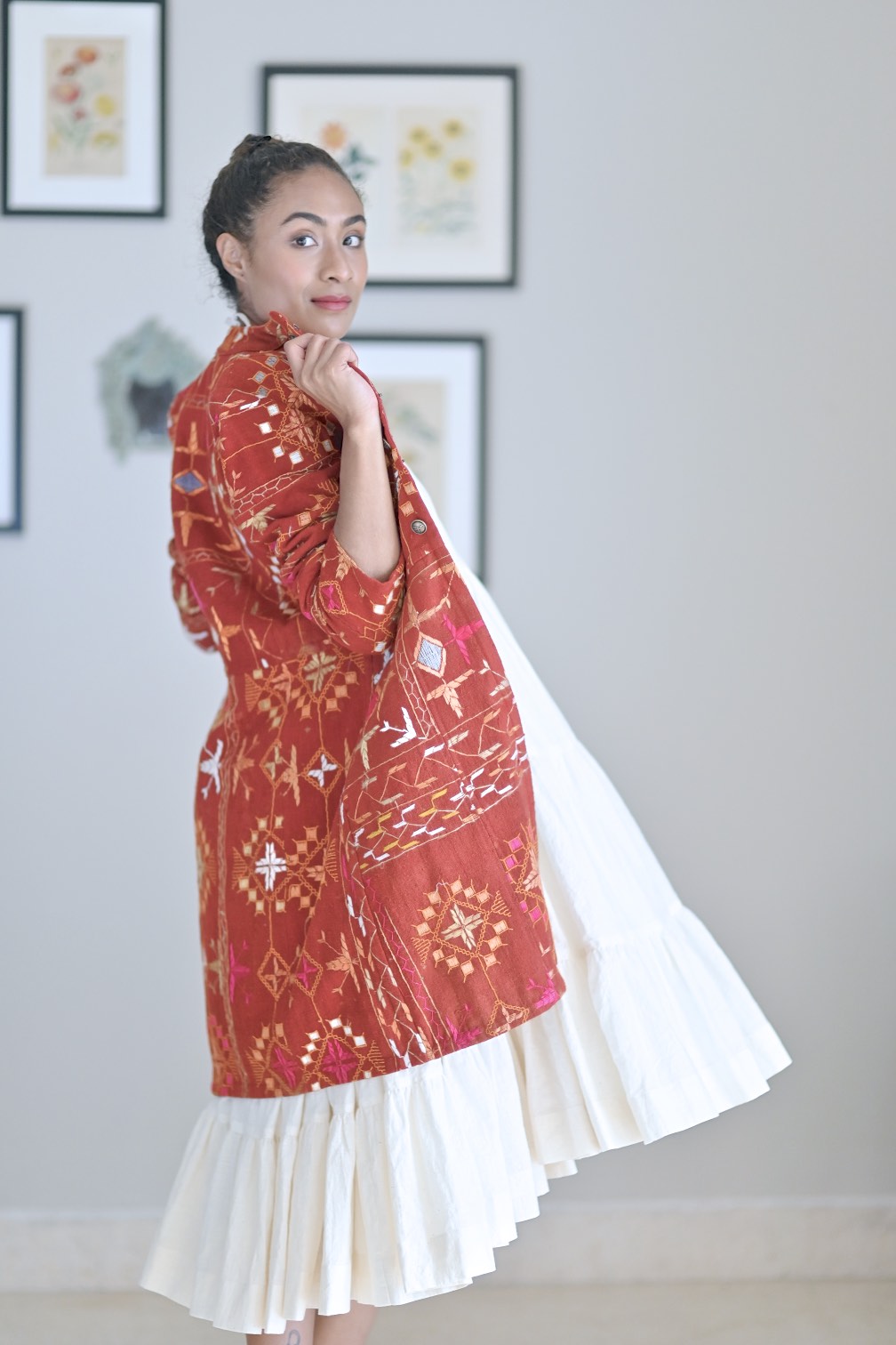 Amrita Pritam, Size Small Jacket Made of Antique Phulkari Chaddar/ One of a Kind - kinchecom