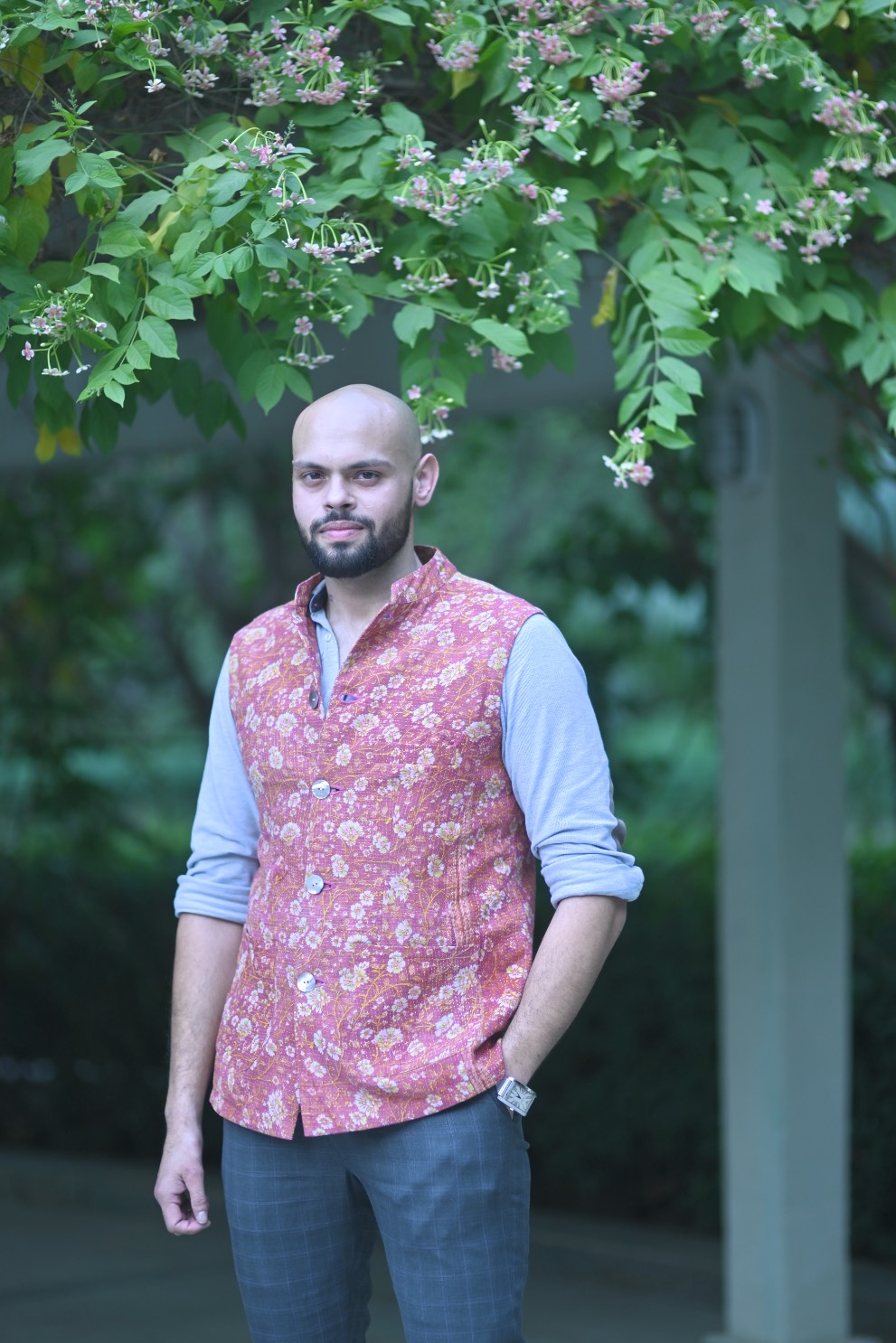 Elpis, Floral Print Nehru jacket for Men, One of a Kind, Size Large - kinchecom