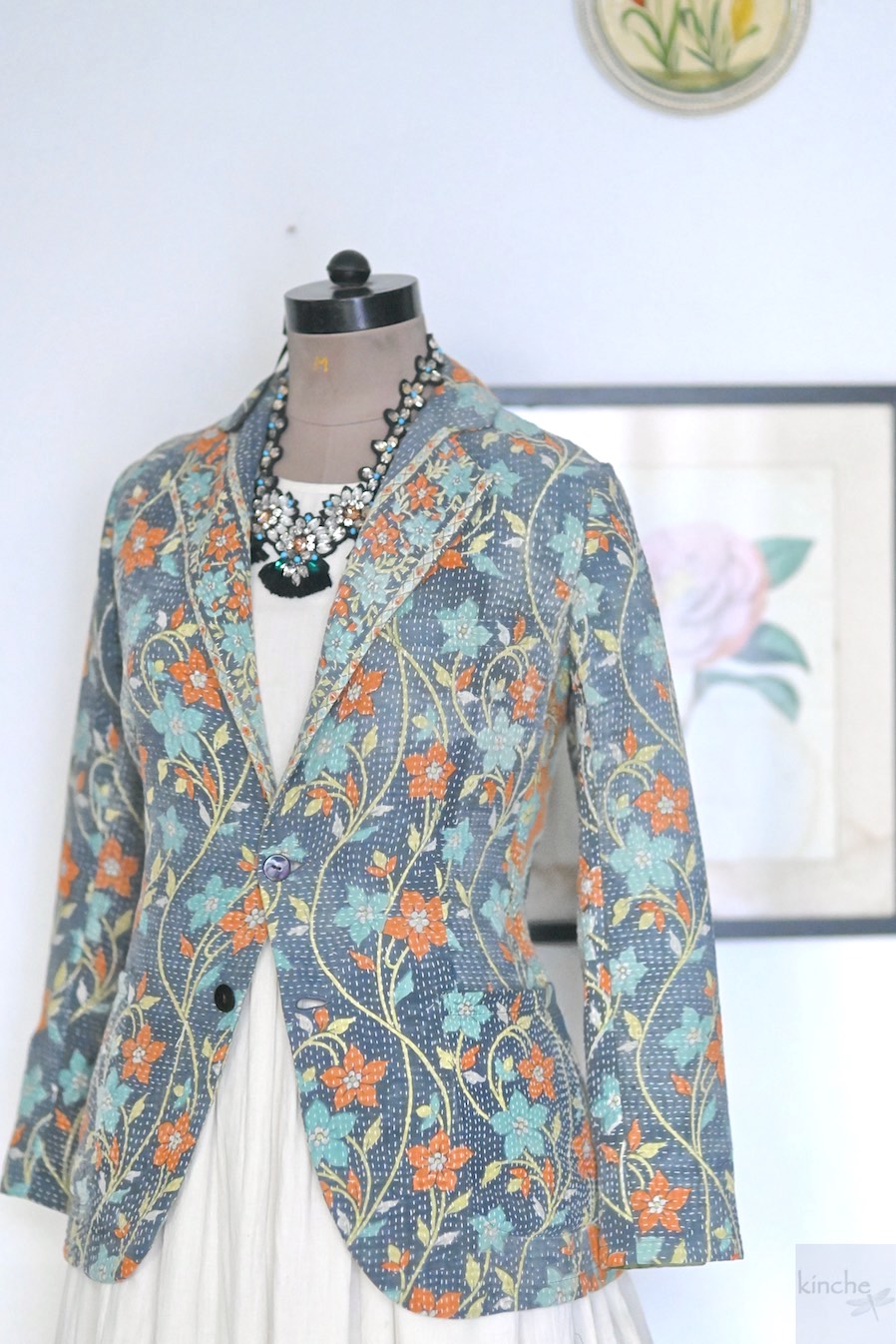 Amory, Medium Size, Boyfriend Blazer, Made with Vintage Kantha  Fabric - kinchecom