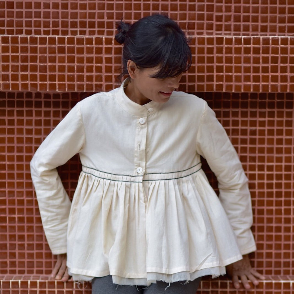 Dublin, Pure Khaadi Flared Cropped Blouse with Hand Embroidery, Off White - kinchecom