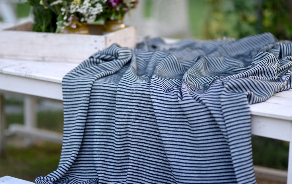 Electra, Pure Lambs Wool &amp; Cotton, Grey with Black Stripes Blanket 102X92 Inches - kinchecom