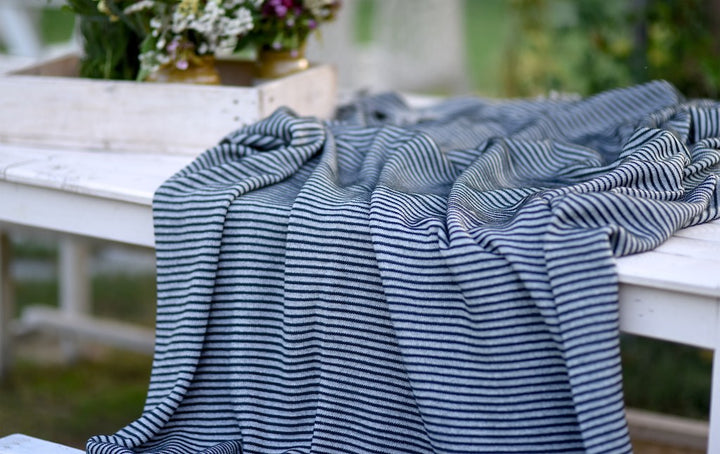 Electra, Pure Lambs Wool &amp; Cotton, Grey with Black Stripes Blanket 102X92 Inches - kinchecom