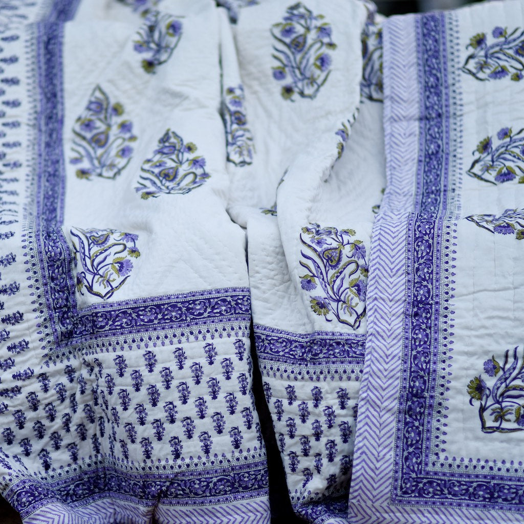 Pokaran, Jaipuri Quilt/ Razai, Hand Block Printed and Handmade 100X90" - kinchecom