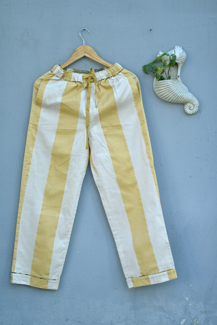 Aspen, Off White and Yellow Stripes Silk &amp; Cotton Jammy - kinchecom