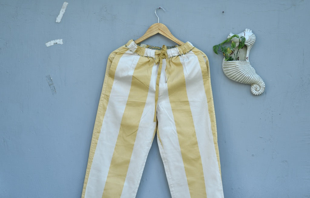 Aspen, Off White and Yellow Stripes Silk &amp; Cotton Jammy - kinchecom