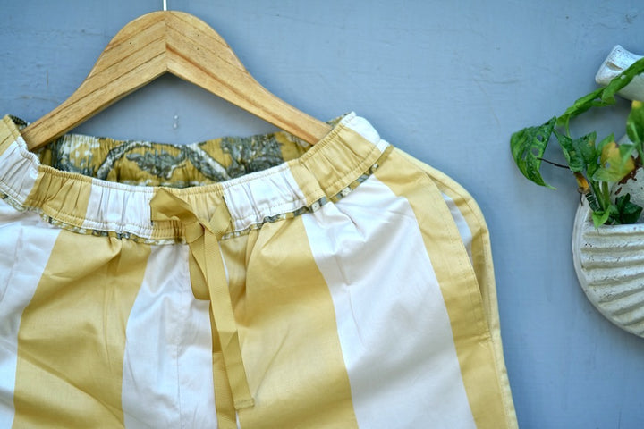Aspen, Off White and Yellow Stripes Silk &amp; Cotton Jammy - kinchecom
