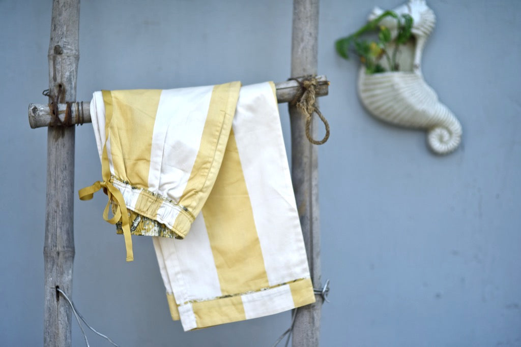 Aspen, Off White and Yellow Stripes Silk &amp; Cotton Jammy - kinchecom