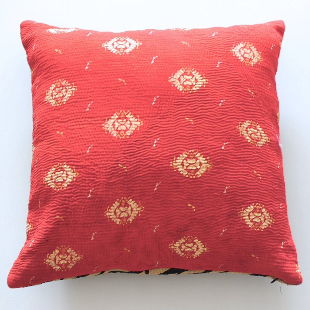 Chitra, Reversible Vintage Kantha Cushion Cover 20X20" - kinchecom