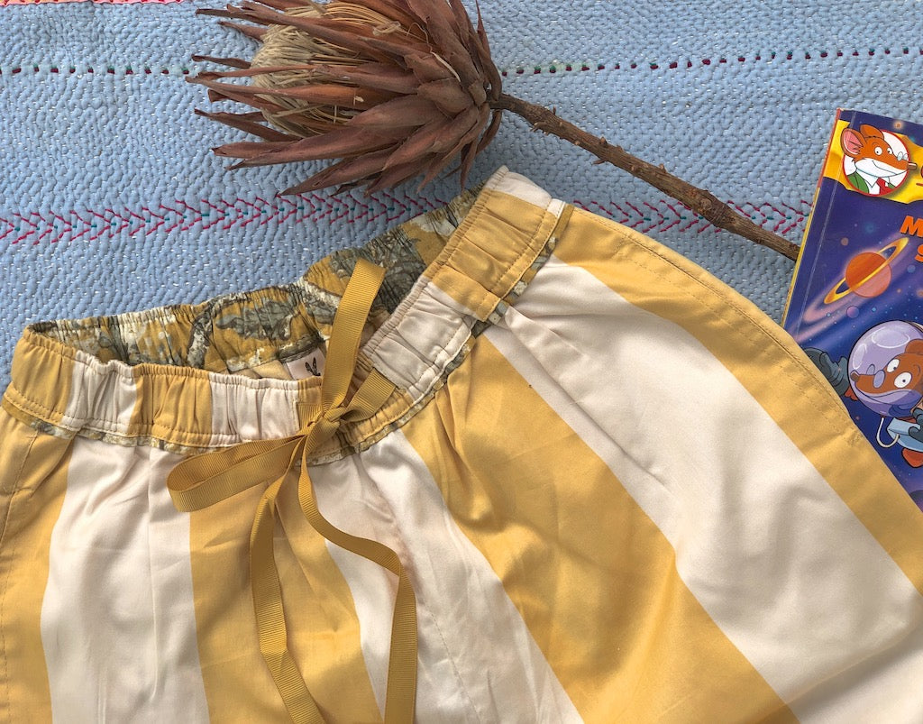Aspen, Off White and Yellow Stripes Silk &amp; Cotton Jammy - kinchecom
