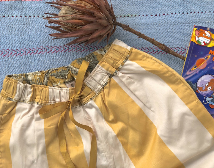 Aspen, Off White and Yellow Stripes Silk &amp; Cotton Jammy - kinchecom