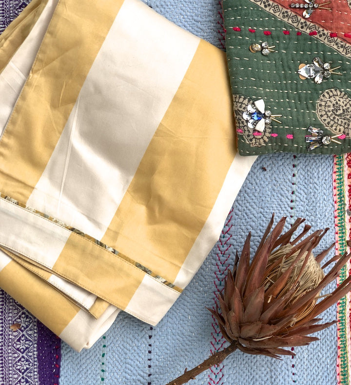 Aspen, Off White and Yellow Stripes Silk &amp; Cotton Jammy - kinchecom