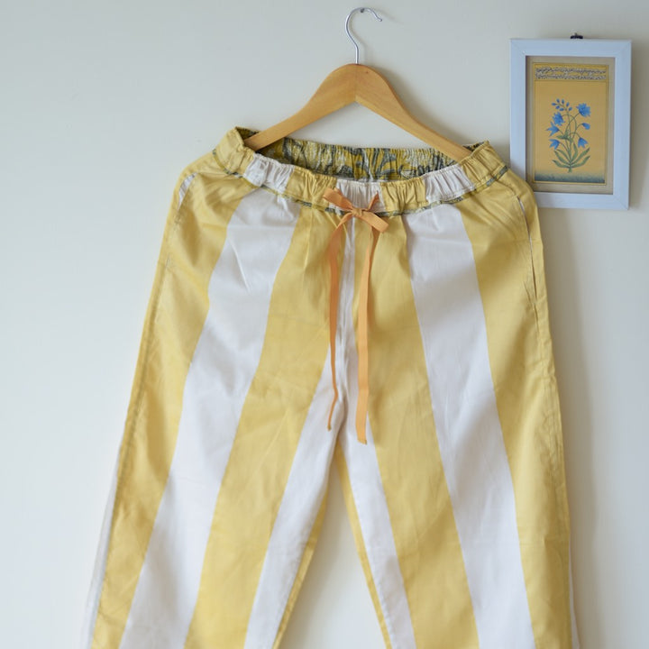 Aspen, Off White and Yellow Stripes Silk &amp; Cotton Jammy - kinchecom