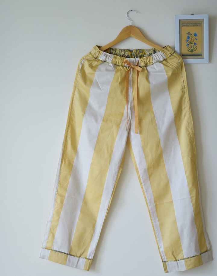 Aspen, Off White and Yellow Stripes Silk &amp; Cotton Pajama