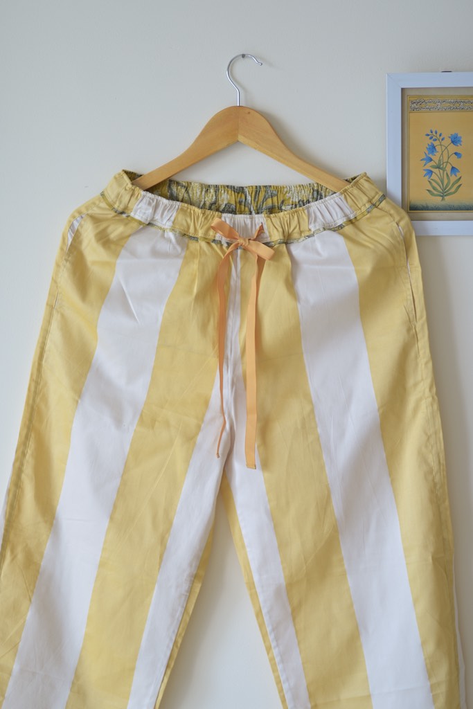Aspen, Off White and Yellow Stripes Silk &amp; Cotton Jammy - kinchecom